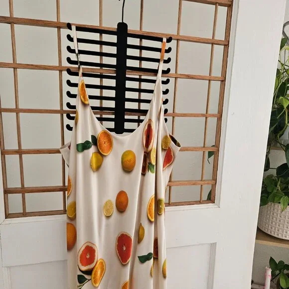 Lunya Washable Silk Bias Slip Dress in Main Squeeze Orange Print Medium